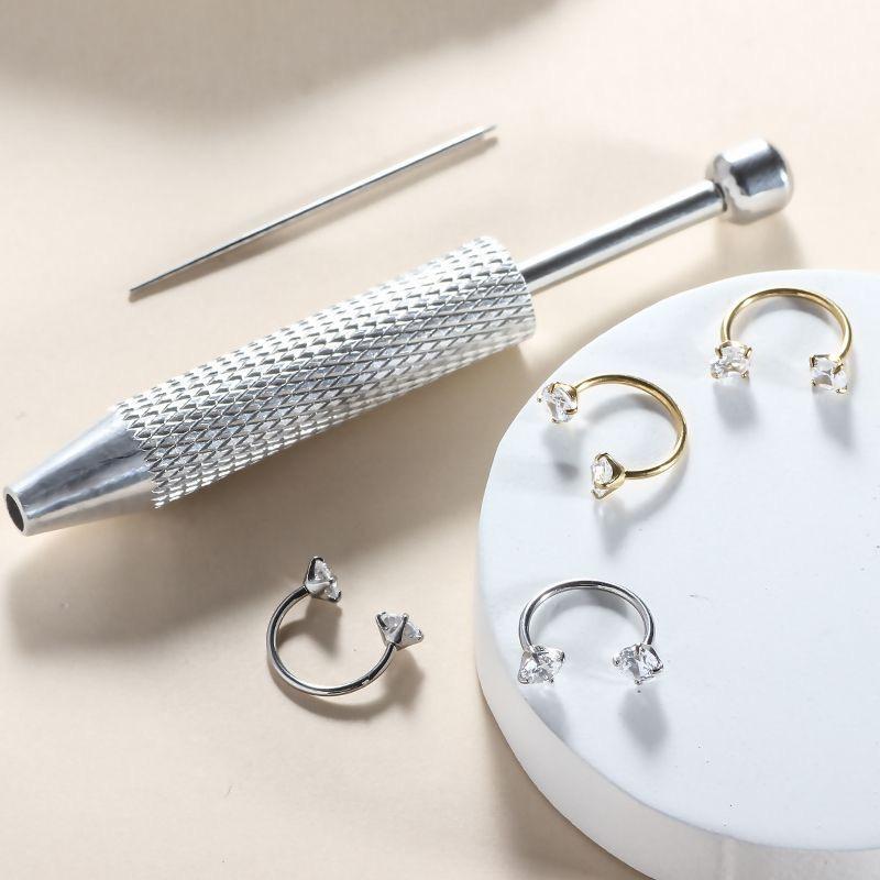 20G 0.8mm 8mm Horseshoe Nose Hoop Internally Threaded Gems Nose Ring with Free Ball Holder for Piercing