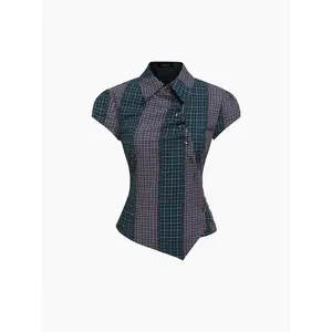 Cider 100% Cotton Asymmetrical Button Two Tone Patched Shirt