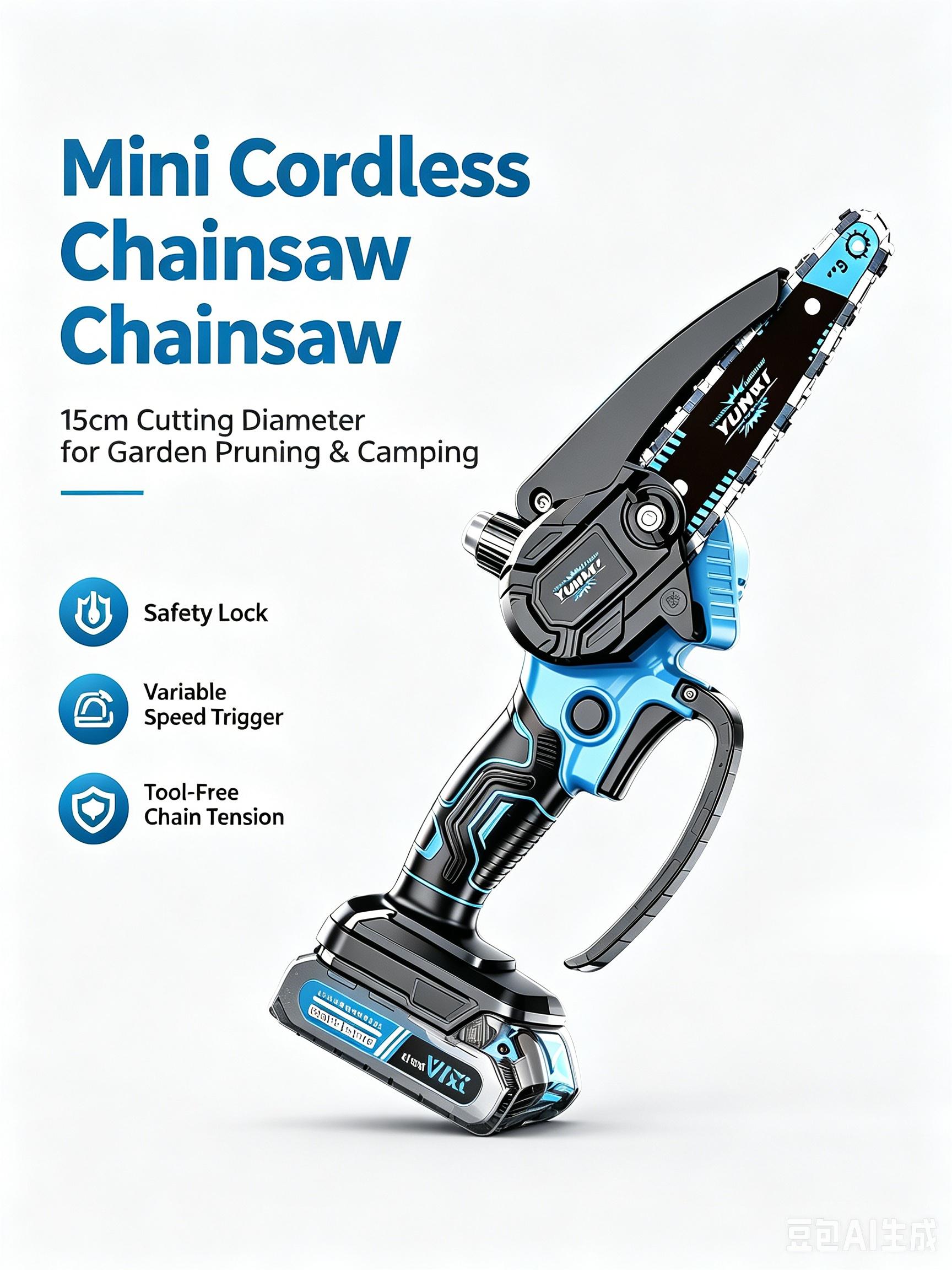 Yunxi 6-Inch Mini Cordless Chainsaw, 21V Max Rechargeable Lithium Battery Handheld Electric Saw with Safety Lock, Portable Lightweight 1-Hand Tool for Garden Yd Wood Cutting, Tree Branch Trimming