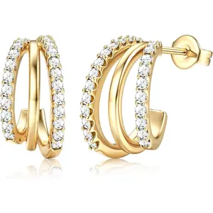 MILACOLATO 14K Plated Gold Big Zirconia Hoop Earrings,925 Sterling Silver Post, Silver and Gold Huggie Earrings, Trendy Hypoallergenic Earrings for Girls and Women