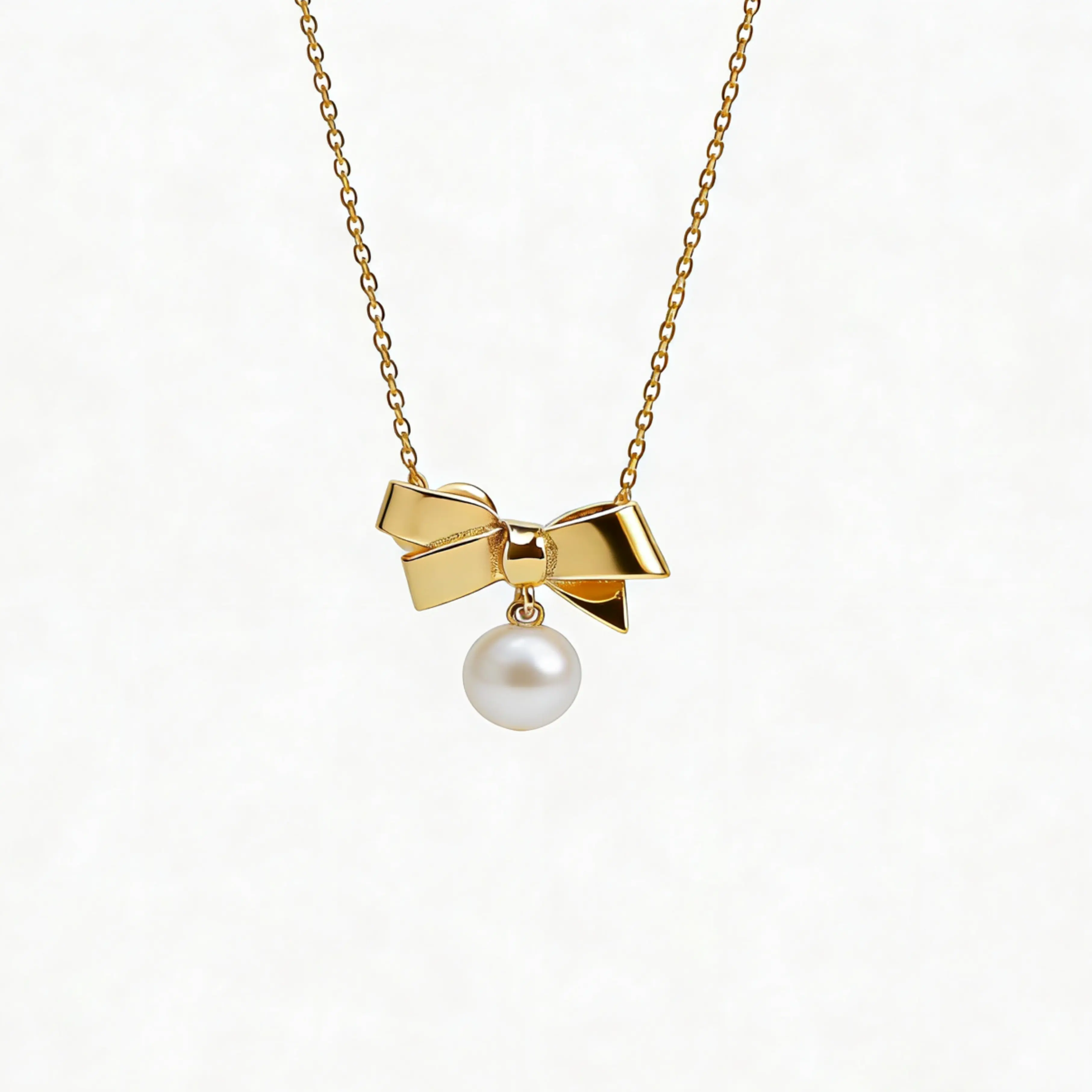 Golden glossy bowknot pearl Necklace