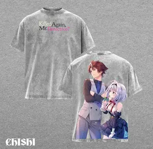 Killed Again, Mr. Detective? Sakuya Otsuki & Lilithea Vintage Washed T-Shirt – Anime Mystery Duo Graphic Tee, Double Printed Oversized Streetwear, Unisex Cotton Shirt for Detective Story Fans