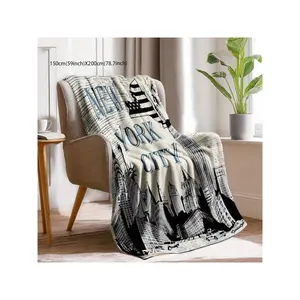 New York City Skyline Print Flannel Throw Blanket - Ultra-Soft Microfiber, Lightweight & Cozy Bedspread For All Seasons, Contemporary Home Decor, 200-250gsm, 59x78.7 Inches, Bedspread For-30*40in