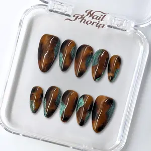 NailPhoria TEAL EMBER - Handmade Press-On Nails | Reusable, Salon-Quality, Long-Lasting, Glossy Design