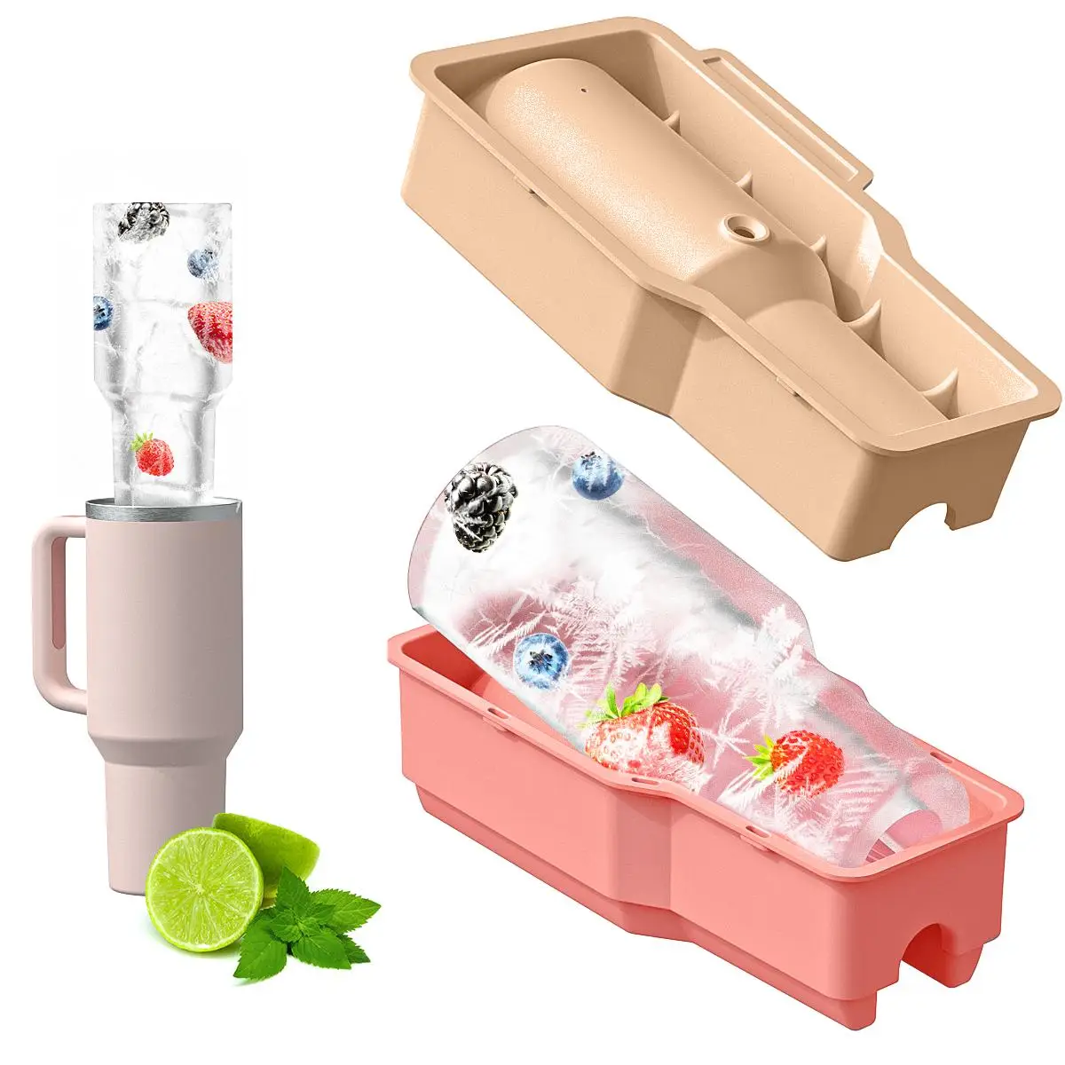 Large Capacity Ice Cube Tray for Stanley Cup, 1 Count Silicone Ice Cube Mold with Containers, Household Ice Cube Maker, Kitchen Gadgets for Home Use