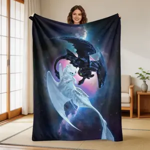 Celestial Dragons Flannel Blanket, Super Soft Cozy Throw for Adults & Kids, Plush Sofa Bed Travel Blanket, Dragon Fan Gift
