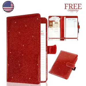 Server Book for Waitress,Leather Waiter Book Organizer Red