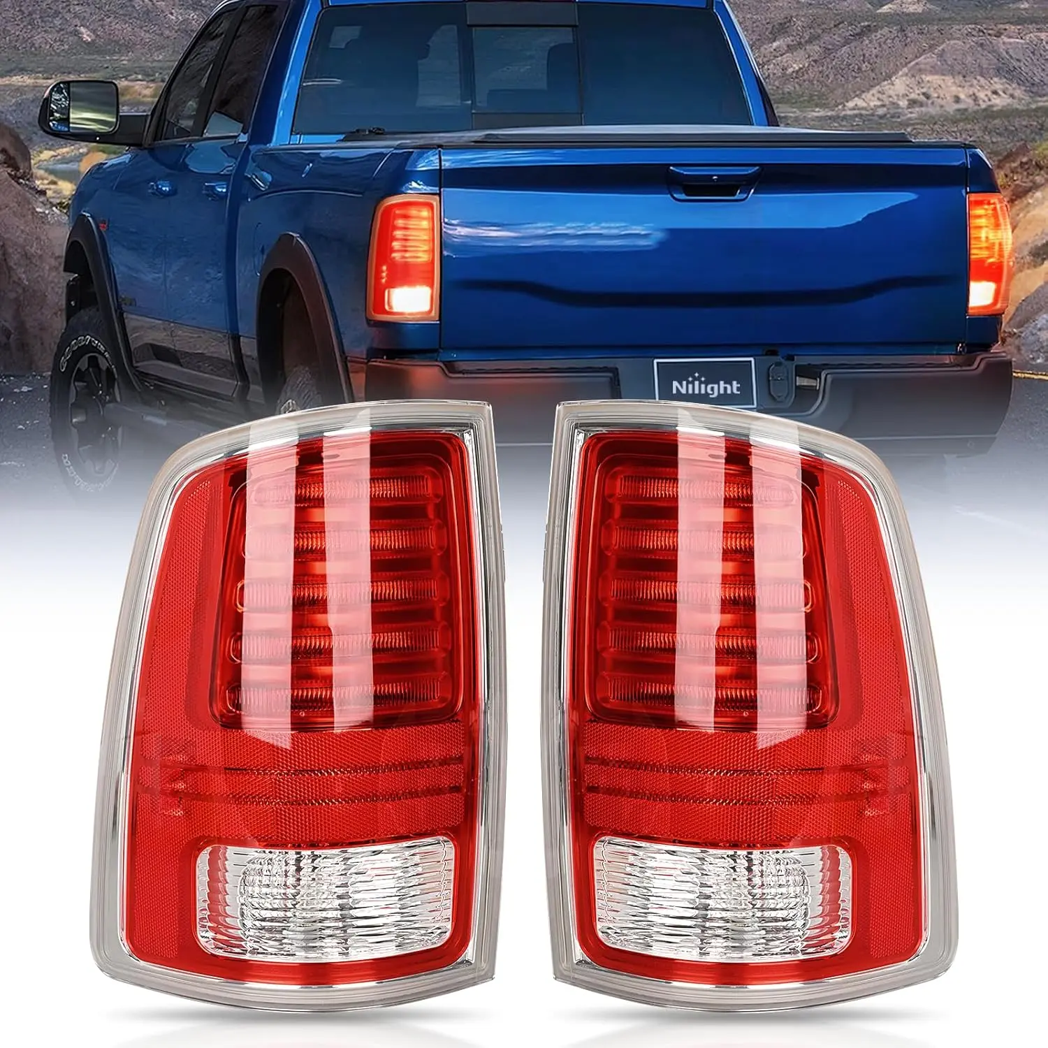 Nilight Taillight Assembly Compatible with 2013 2014 2015 2016 2017 2018 Dodge Ram 1500 2014-2018 Ram 2500 3500 LED Style Driver Side and Passenger Side Rear Tail Light with Bulbs, Led Lights, 1× Driver And Passenger Side Tail Light