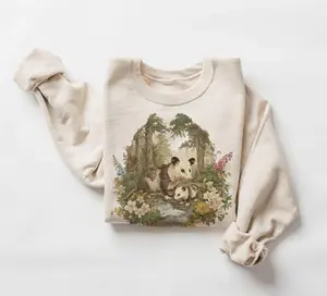 Retro Possum & Baby Wildflower Forest Sweatshirt - 90s Cute Opossums Woodland Creatures Outfit - Boho Unisex Crewneck Sweatshirt