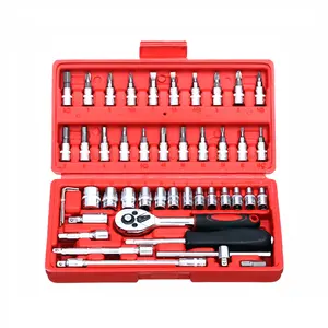 46-Piece 1/4-Inch Ratchet Wrench & Metric Socket Set, Metric Hand Tool with Storage Box for Auto Repair and Home Use outdoorfun