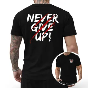 Daily Wear Never Give Up Tee with Eye-Catching Red Slash Graphic Design