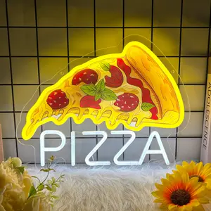Pizza Neon Sign for Wall Decor, Pizza Shaped Neon Sign for Pizzeria,Food LED LED Light for Restaurant,Kitchen,Store,Party,Restaurant Food Decor,USB Powered