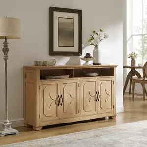 ONBRILL 60" Carving Sideboard Buffet With Open Shelf, Credenza Storage Cabinets, Adjustable Shelves, Dining Room Furniture, Kitchen Furniture【BlackFridayDeal】