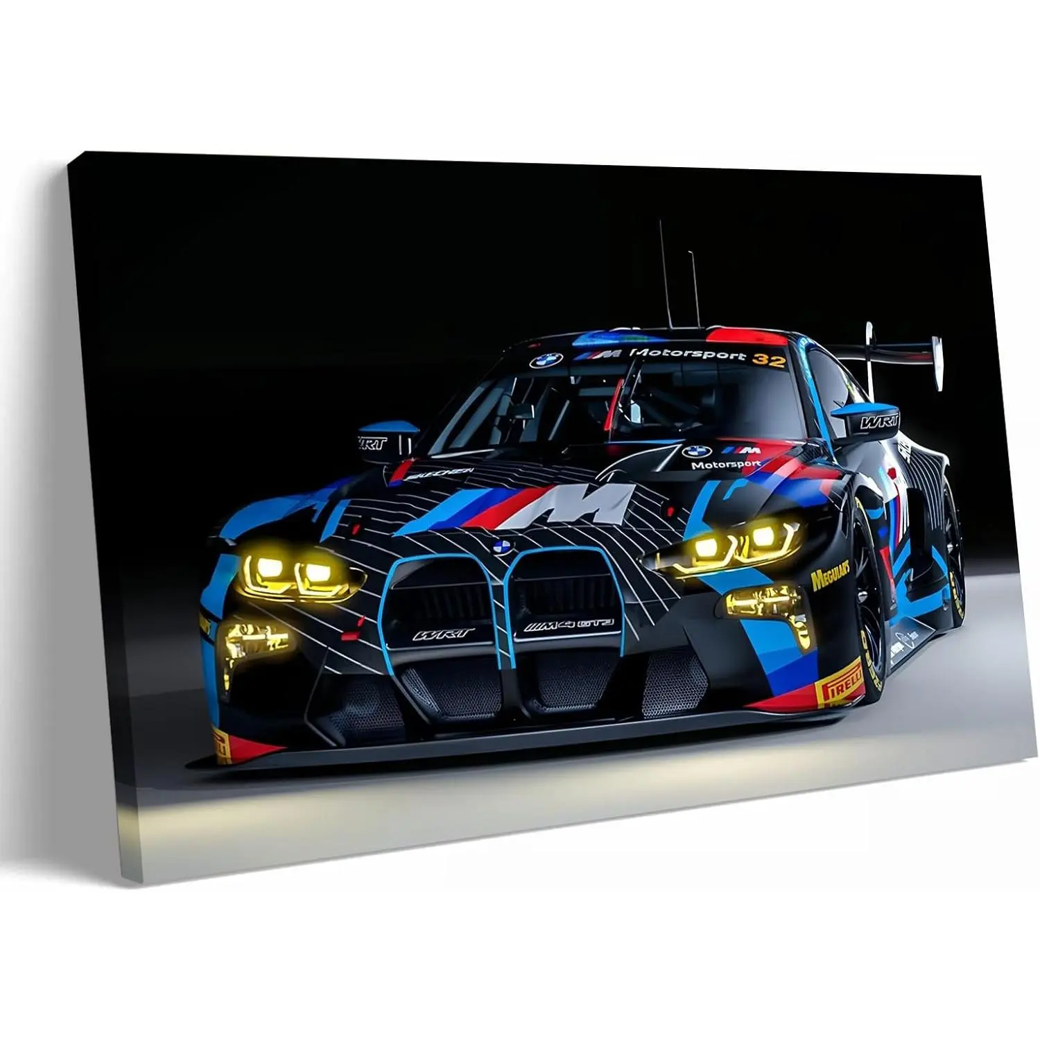 Artistic BMW M4 GT3 Racing Livery Motorsport Race Car Canvas Print - Lightweight Pine Wood-Framed/Unframed, Scratch-Resistant Multi-Size Home Wall Decor for Kid Room, Man Cave, Artwork