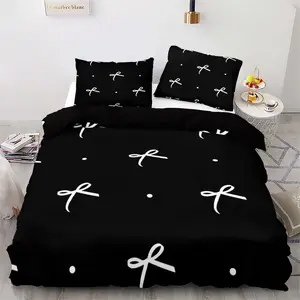 3pcs Bedding Set Including Duvet Cover + 2 Pillowcases, High-Quality Background Bowknot Print, Home & Dorm Essentials, Soft Bedding Sets, Decorative Bedding Set