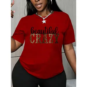 Women's Oversized Short-Sleeve Graphic T-Shirt - Streetwear Style, Crazy Leopard Printed with Lettering, Round Neck, Smooth Breathable Fabric, Loose Fit, Soft, Machine Washable, Suitable for Spring, Summer