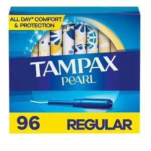 Tampax Pearl Regular Tampons,LeakGuard Protection All Day Comfortable 96 counts