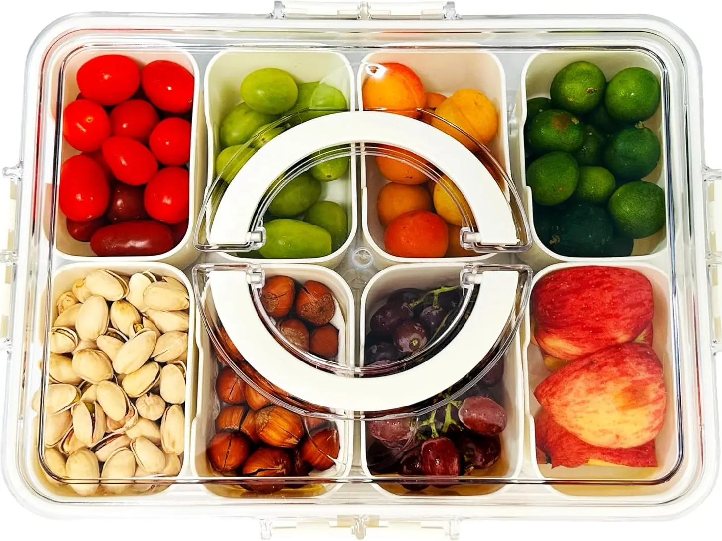 Snackle Box Container Meal Prep Divided Portion Serving Platters and Trays with Lid Handle Reusable Vacation Camping Travel Beach Essentials Food Fruit Veggie Organizers and Storage for Fridge