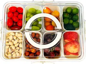 Snackle Box Container Meal Prep Divided Portion Serving Platters and Trays with Lid Handle Reusable Vacation Camping Travel Beach Essentials Food Fruit Veggie Organizers and Storage for Fridge