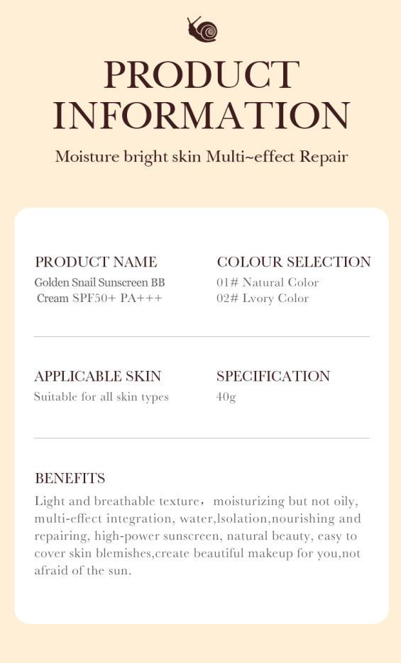 2PCS High-coverage waterproof snail BB cream - matte finish, long-lasting moisturizing and oil control, creates a natural makeup look, perfect for makeup beginners, a great gift for Mother's Day, Valentine's Day. anti-aging skin rejuvenation