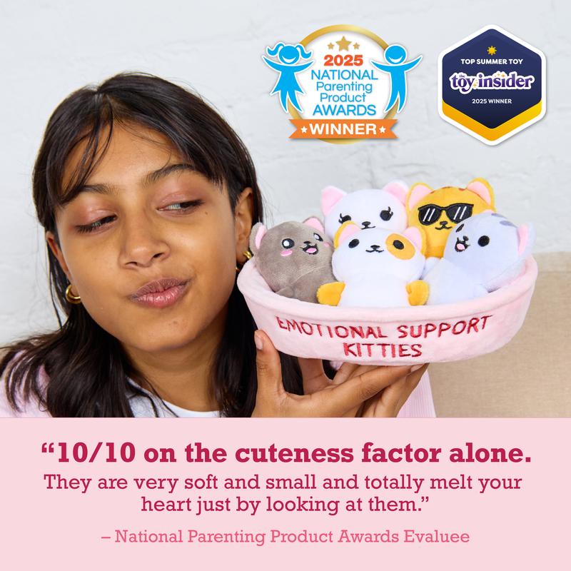 Emotional Support Kitties by Relatable – Valentine Plush Stuffed Animals, Cute Valentines Day Gift, Includes 5 Plushies with Basket