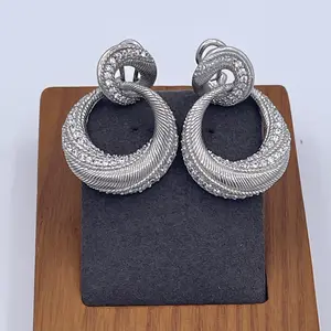 Judith Ripka Sterling Silver CZ Interlocking Hoop Earrings 925 Clip On Pair