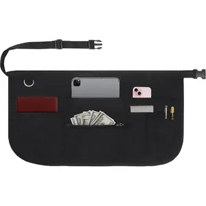 7 Pockets Server Apron with Buckle Closure & Zippered  Pouch - Stain Resistant, Black Waitress Apron