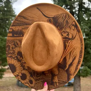 Adult Highland Cow Engraved Fedora Hat
