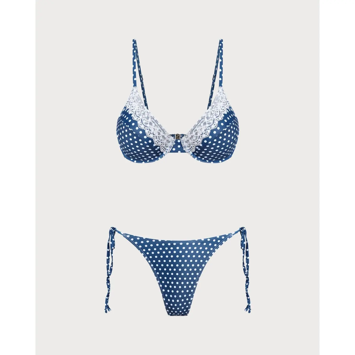 rihoas Blue Polka Dot Underwire Bikini Set, Women's Swimwear for Sports & Outdoor Activities, Bikini Sets, Bikini Swimsuit, Underwire Bikini Top