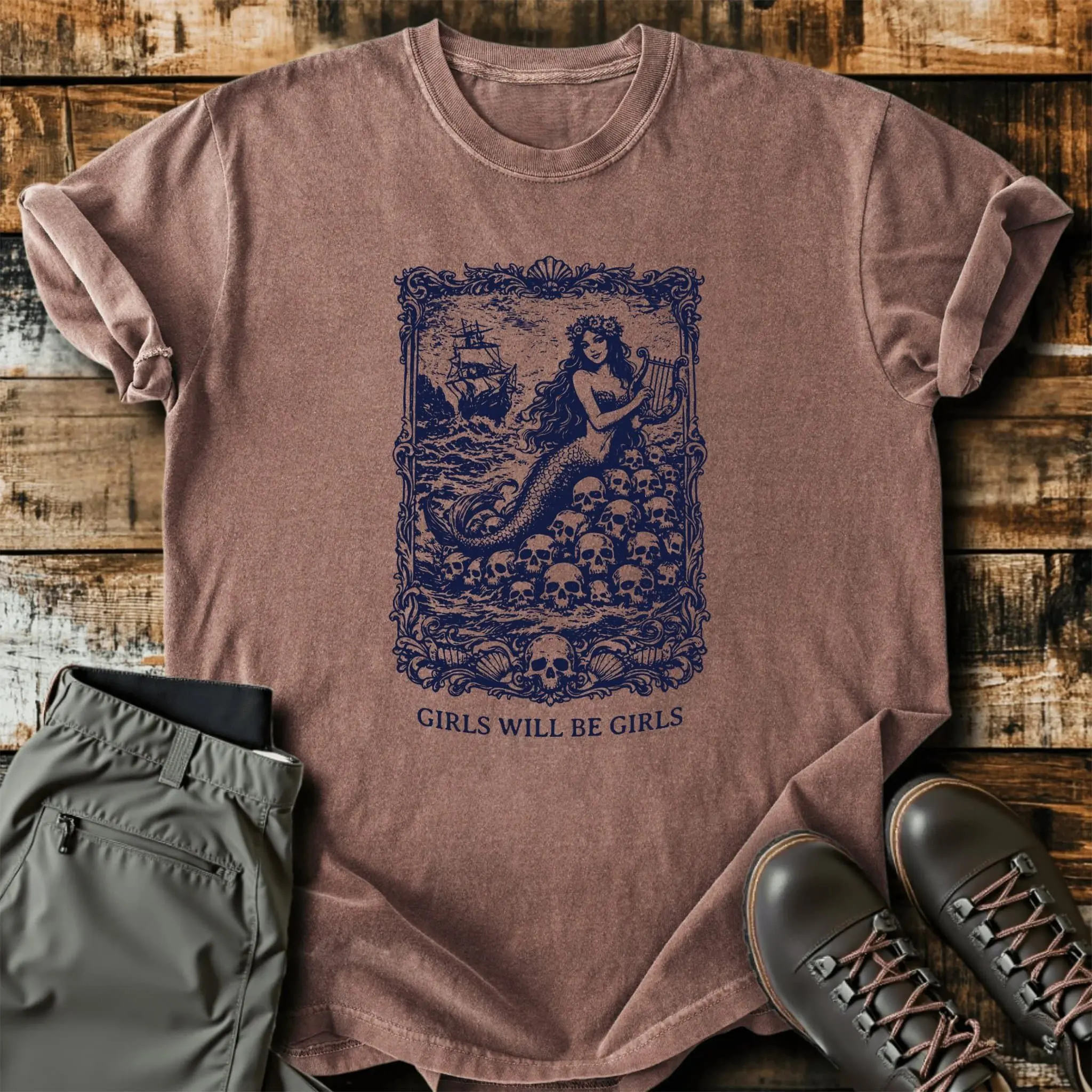 Vintage Mermaid Siren Comfort Colors Graphic Tee, Girls Will Be Girls Feminist Tee, Mythical Women's Empowerment Graphic Shirt, Gift for Her