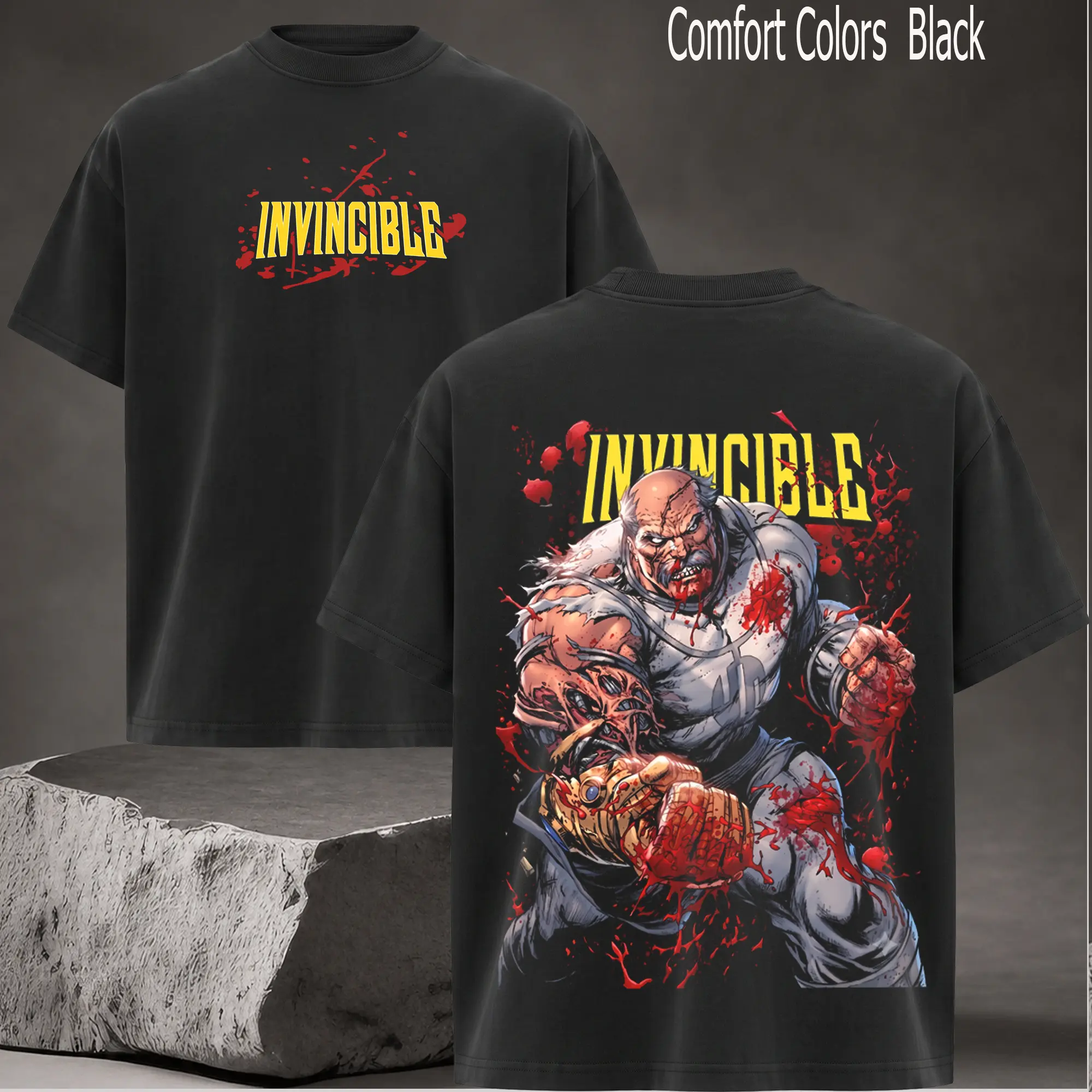 Conquest Invincible Anime Double Printed Vintage Heavyweight Cotton Unisex T-Shirt for Anime Enthusiasts Menswear