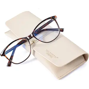 Square Vintage TR90 Blue Light Blocking Reading Glasses for Women with Case, Anti Glare/Eyestrain Computer Readers Demi 2.5
