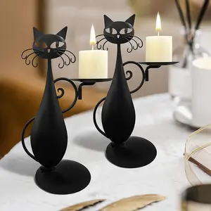 Cat Design Candle Holder, 1 Box Metal Candle Holder for Pillar Candle, Retro Rustic Farmhouse Home Decor Decoration Candlestick for Centerpiece, Dining Table, Ornaments, Vintage Candle Stand