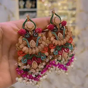 Nauratan Statement Earrings Multi Colored Big Earrings