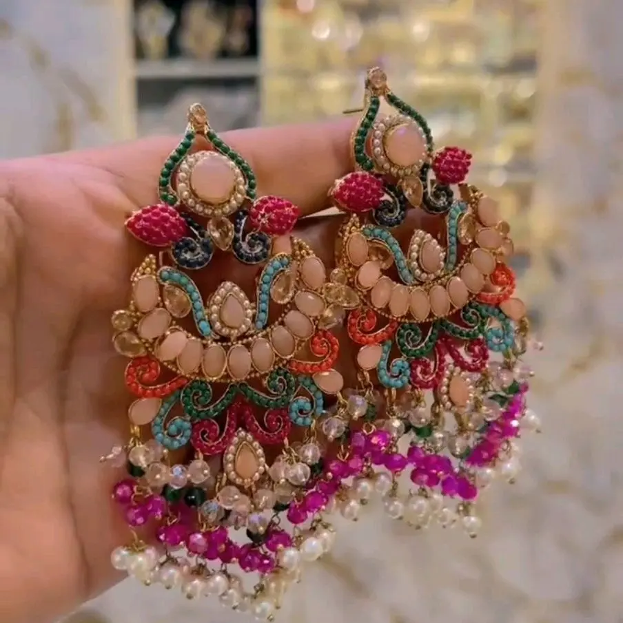 Nauratan Statement Earrings Multi Colored Big Earrings