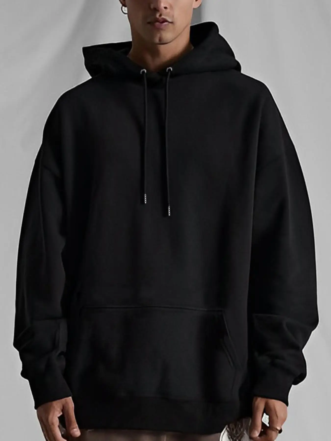 Unisex Men's Drawstring Drop Shoulder Hoodie, Loose Fashion Pocket Hooded Long Sleeve Pullover, Streetwear Hoodies, Essentials Hoodie for Men