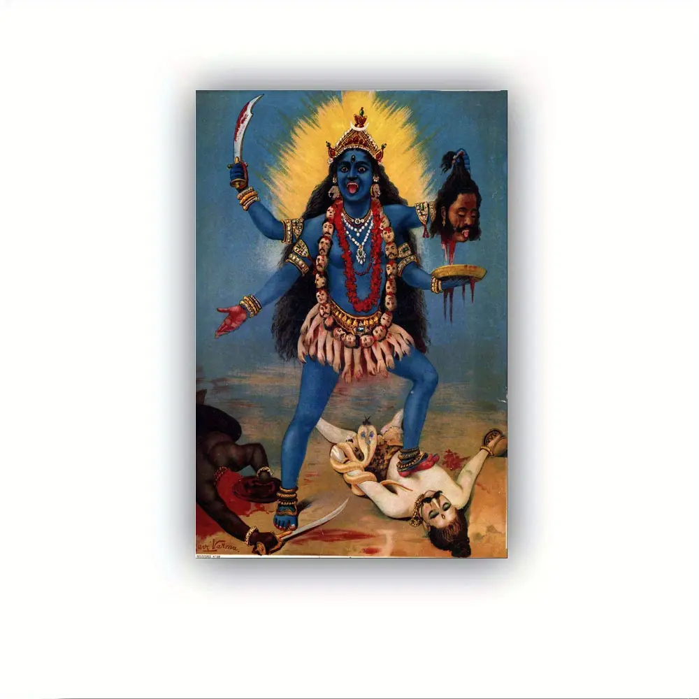 1pc 12×18in Artistic Abstract Religious Kali Trampling Lord Shiva Canvas Wall Decor, Direct-Hang Poster Print, Decoration Ornament for Bedroom & Home Office (Home Supplies)