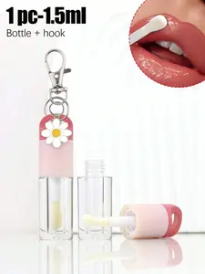 Transparent Lip Gloss Packaging Box with Lobster Clasp Daisy Pendant, Portable 1.5ML Rose Lipstick Tube, Travel Essential Mini Refill