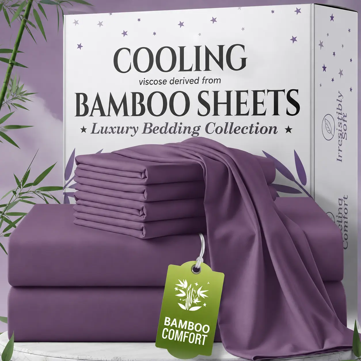 MUXHOMO 6-Pc Extra Deep Pocket Bamboo Sheets Set - Breathable, Cooling, Hotel Luxury, Soft, Wrinkle-Free Fitted Sheets & Pillowcases for Full/Queen/King Mattresses, Back to School, Home Decor