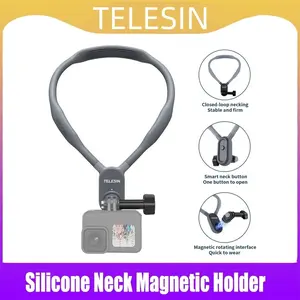TELESIN Silicone Neck Hold Mount for GoPro Hero 11 10 9 8 7 6 5 Insta360 DJI Osmo Action Smartphone Magnetic Action Accessories