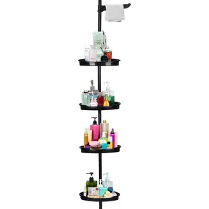Rustproof Shower Caddy Corner for Bathroom, 4-Tier Adjustable Shelves with Tension Pole, Shower Organizer for Bathroom Accessories, up to 123 Inch Pad Plastic