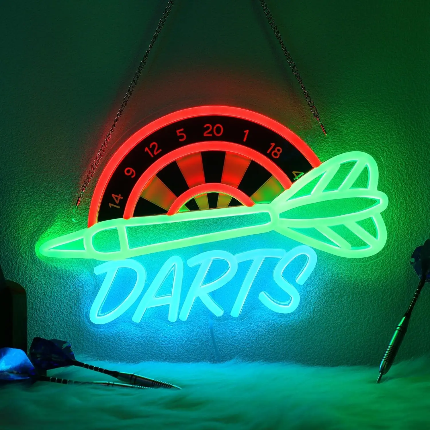 Darts Neon Light, Dimmable LED Dart Neon Wall Sign, USB Powered, Bedroom Living Room Game Room Decor, Birthday Gift for Dart Enthusiasts, Led Neon Lights