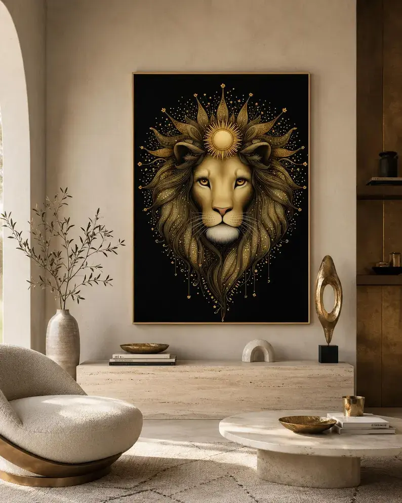#1 Poster Leo Zodiac Wall Art Celestial Lion Print Antique Gold Mystical Decor  (unframed) sohochic