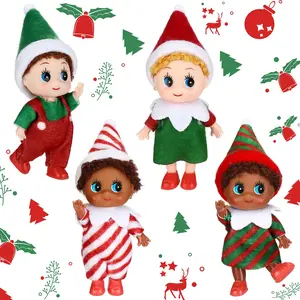 6/10 Pcs Christmas Baby ElF Doll Tiny Magic Elf for Christmas Party Favors Xmas Doll for Christmas Stocking Elf Adventure Bookshelf Christmas Tree Decor Creative Birthday Festival Gift Idea