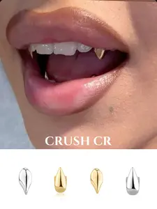 CRUSH CR  14K Gold Plated Copper Fang Water Drop Shape Metallic Grillz, Gold/Silver Options, Unisex Hip-Hop Tooth Jewelry For Black Women, Girls Men, Suitable For Parties, Street Fashion Daily Wear