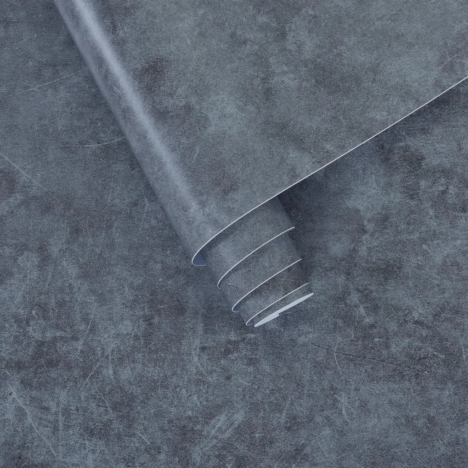 16"x118" Extra Thick Blue Grey Concrete Wallpaper Peel and Stick  Glossy Textured Gray Concrete Contact Paper Vinyl Self Adhesive Cement Wall Sticker for Countertops Bedroom Walls