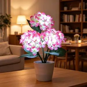 Pink Hydrangea LED Flower Lamp - Battery-Operated Forever-Blooming Faux Hydrangea Decor, Realistic Floral Arrangement Lights, Valentine’s Themed Home Decor Gifts for Mom (Festive & Mother’s Day Focus), Faux Hydrangea Decorative Lights, Flower Lamp Decor