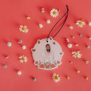 Flourish in Christ Car Air Freshener with Jesus Illustration and Floral Design Hanging Ornament Aromatic Citrusy Scent Vehicle Butterflies Car Fragrance Vanilla Scented