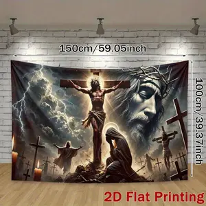 Cross Crown Faith Backdrop Gothic Religious Art Tapestry Wall Hanging Photography Background for Easter Memorial Worship Event Church Decor Prayer Gathering Party Supplies