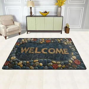 "Welcome" Diatomaceous Earth Quick-Drying Bath Mat - Absorbent Pebble Pattern, Non-Slip, Machine Washable, Suitable for Kitchen, Entrance, Available in Various Sizes, Quick-Drying Bath Mats